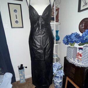 ZARA Faux Leather Midi Black Dress size S NWT